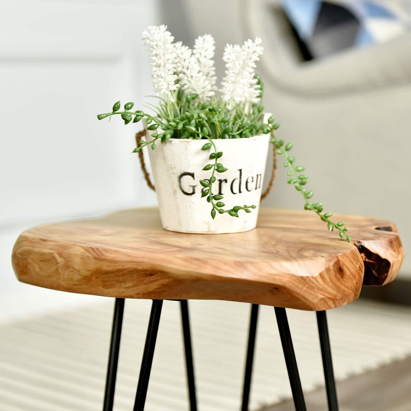 WELLAND Live Edge Side Table with Hairpin Legs, Natural Edge Side Table, Small Nightstand Wood, 15.5" Tall - Image 4